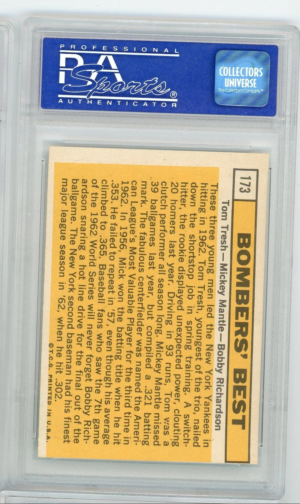 Mickey Mantle / Tom Tresg / Bobby Richardson 1963 Topps Bombers' Best #173 PSA 8