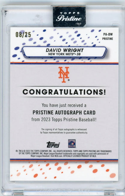 David Wright 2023 Topps Pristine Autograph Orange Pristine Refractor #'d 08/25 (Sealed)