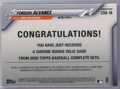 Yordan Alvarez 2020 Topps Chrome Silver Rookie Relic #CRR-YA
