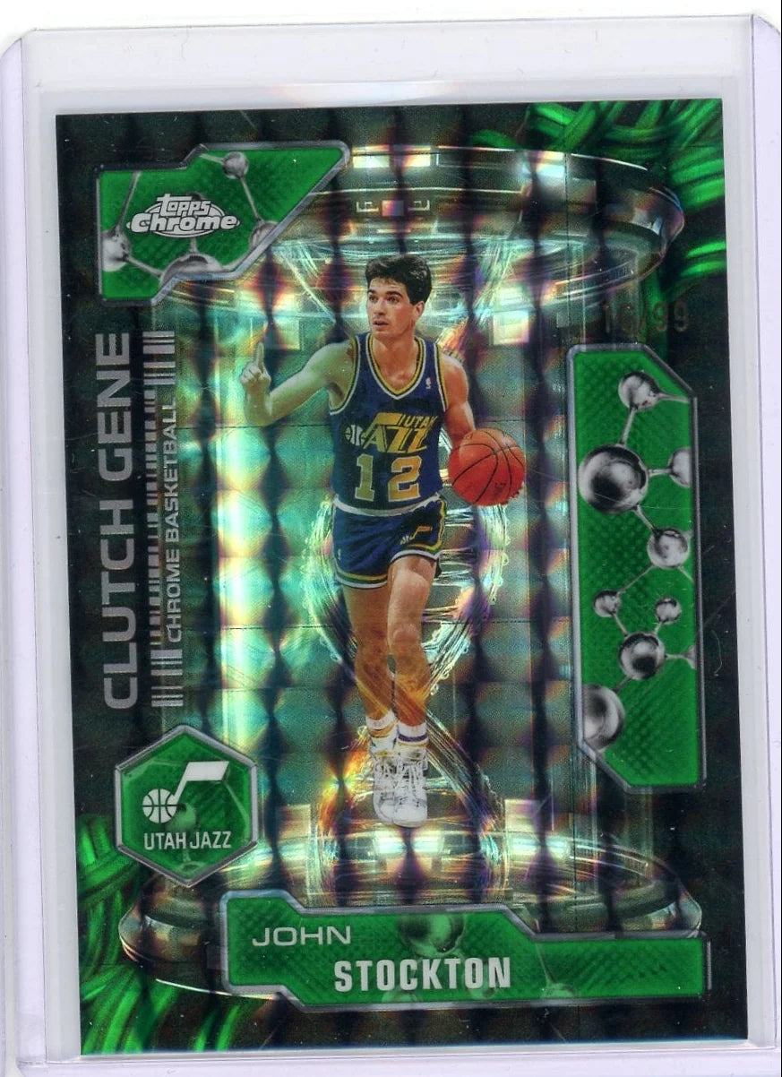 John Stockton 2025 Topps Chrome Basketball Clutch Gene Green Geometric Refractor #'d 16/99