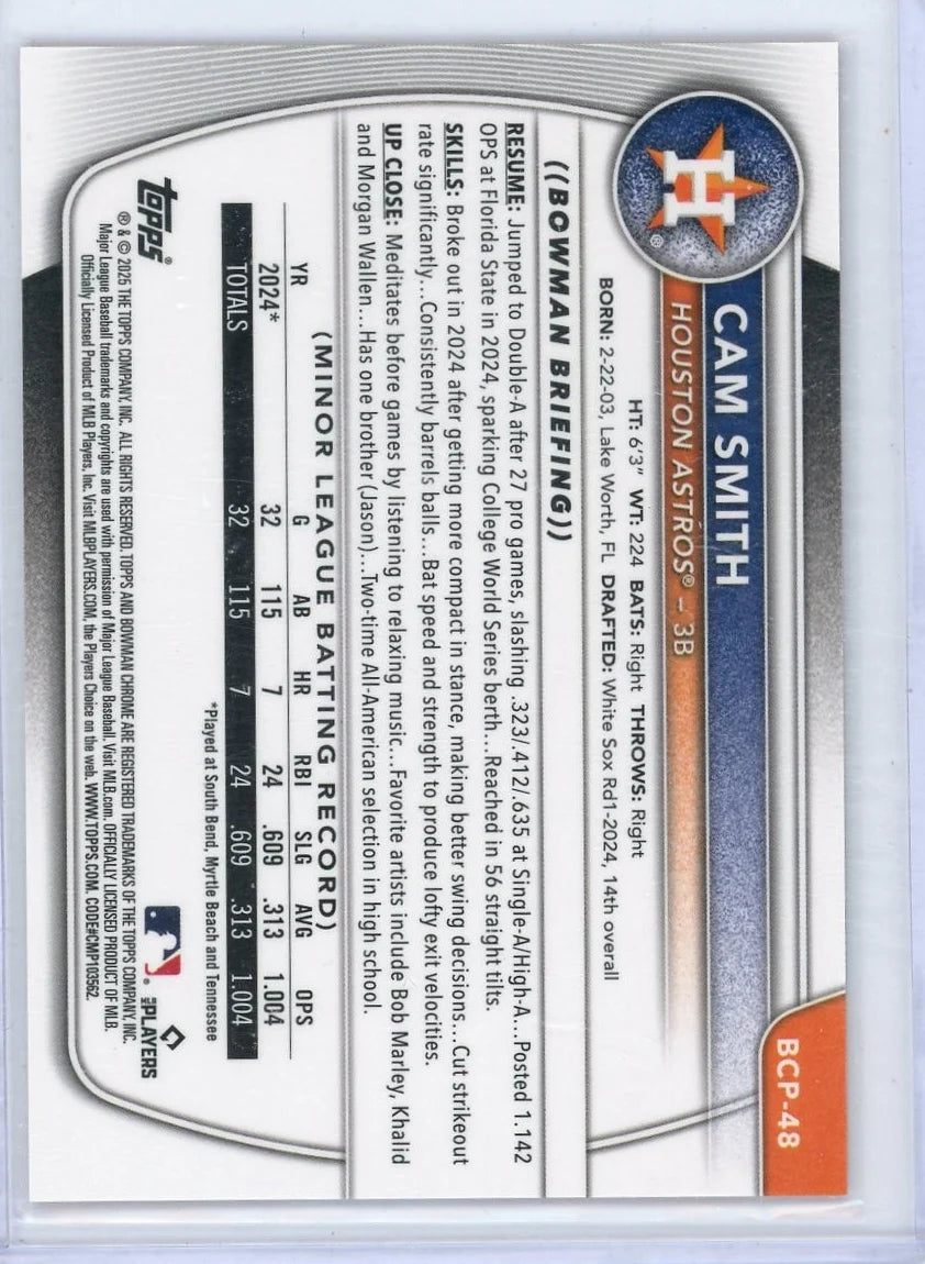 Cam Smith 2025 Bowman Mojo Orange #'d 20/25