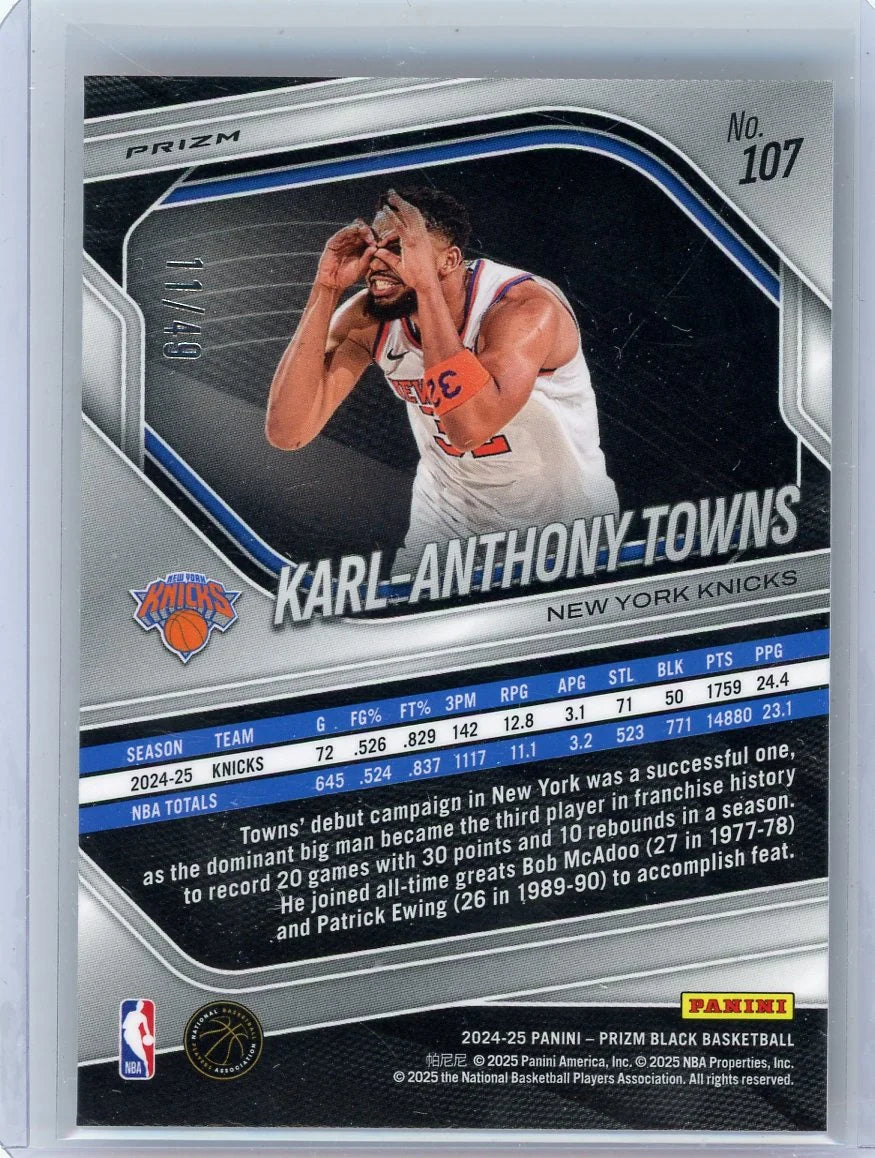 Karl-Anthony Towns 2025 Panini Prizm Orange Prizm #'d 11/49