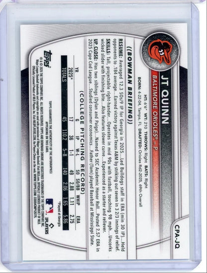 JT Quinn 2025 1st Bowman Chrome Autograph #CPA-JQ