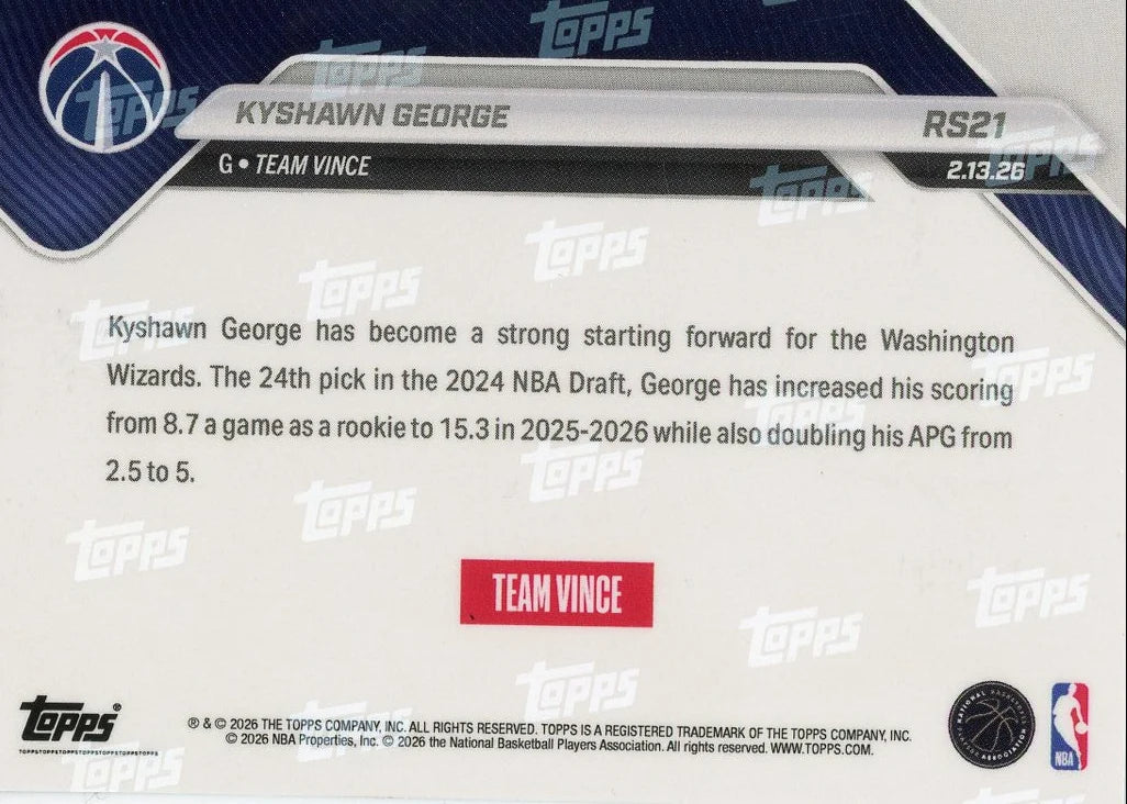 Kyshawn George 2026 Topps NOW Rising Stars #RS21