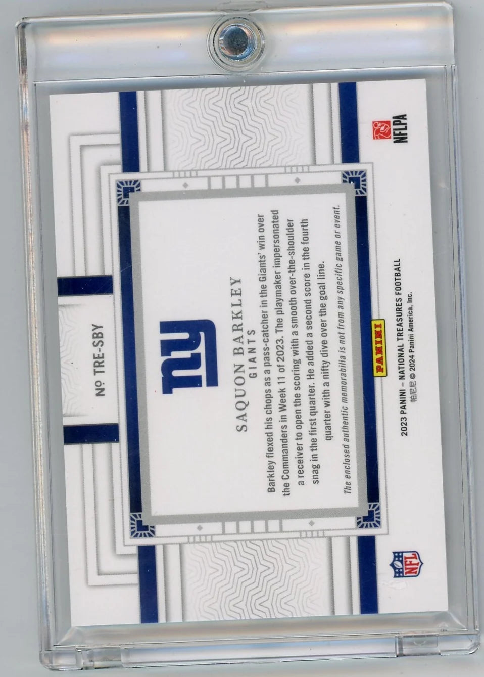 Saquon Barkley 2023 Panini National Treasures Tremendous Treasures Jersey Relic Holo Silver #'d 12/25