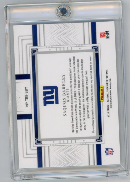 Saquon Barkley 2023 Panini National Treasures Tremendous Treasures Jersey Relic Holo Silver #'d 12/25