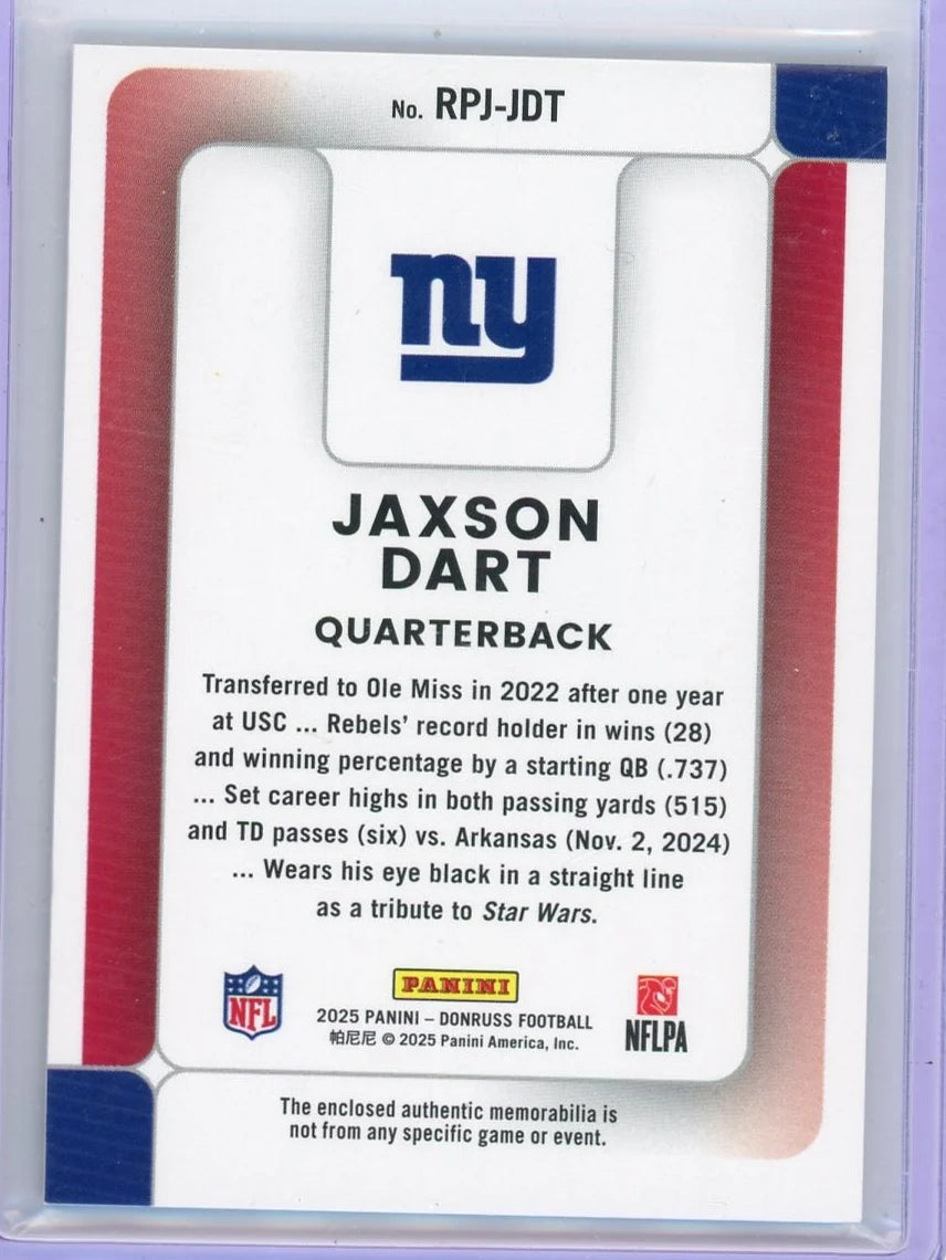 Jaxson Dart 2025 Panini Donruss Rookie Phenom Patch