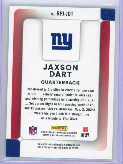 Jaxson Dart 2025 Panini Donruss Rookie Phenom Patch