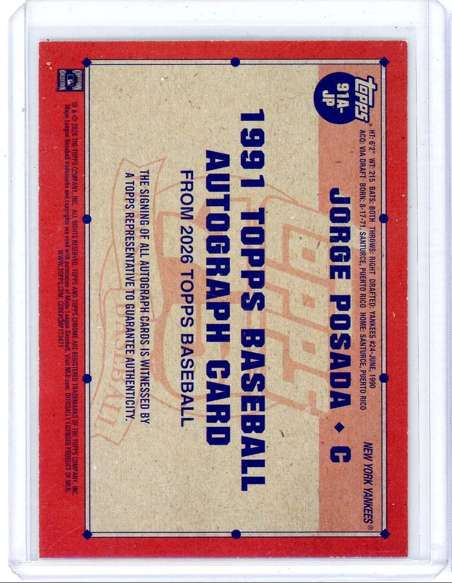 Jorge Posada 2026 Topps 75th Anniversary Autograph Gold #'d 39/50