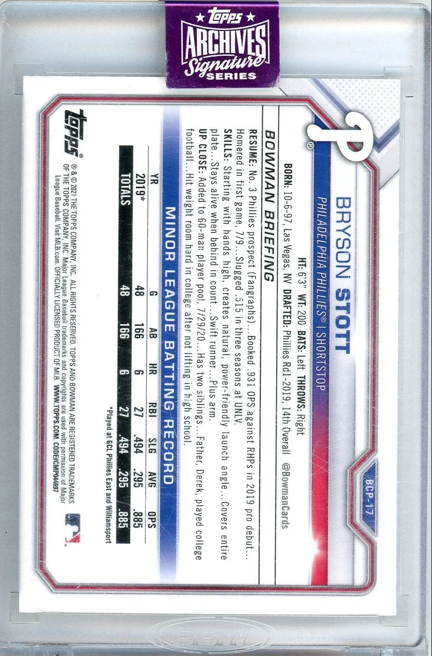 Bryson Stott 2025 Topps Archives Signature '21 Bowman autograph #'d 05/10