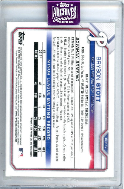 Bryson Stott 2025 Topps Archives Signature '21 Bowman autograph #'d 05/10