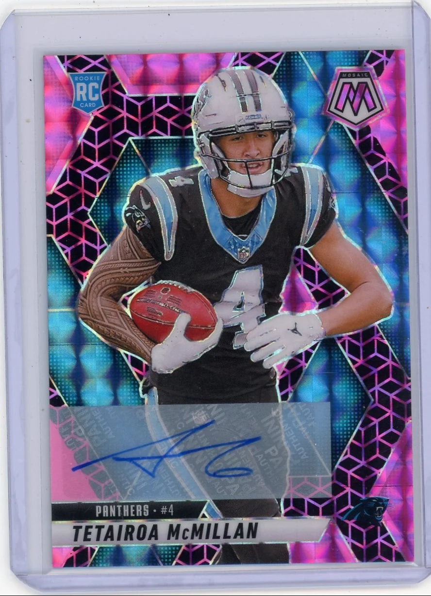 Tetairoa McMillan 2025 Panini Mosaic FOTL Pink Spectris Autograph RC #'d 28/30