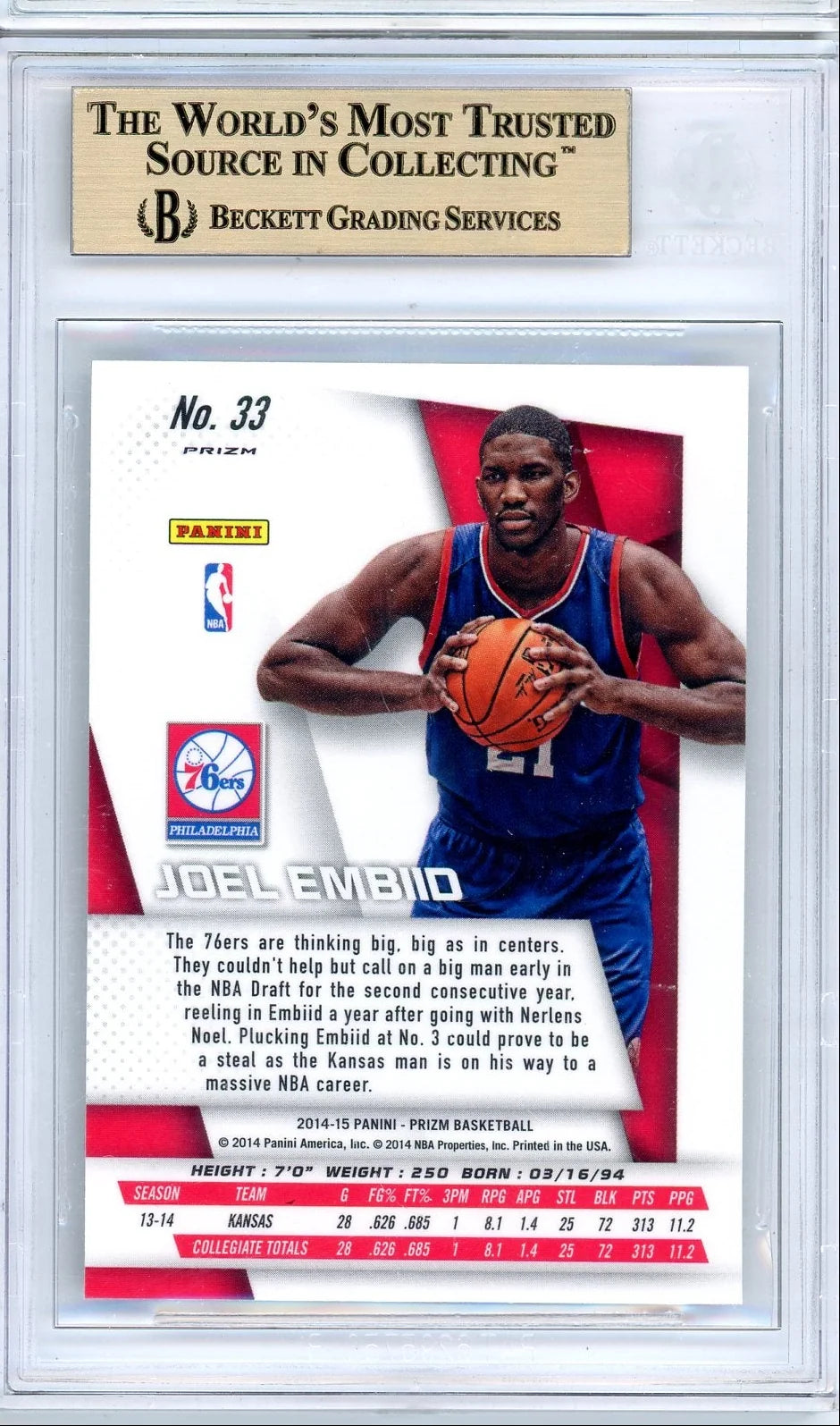 Joel Embiid 2014-15 Panini Prizm Photo Variation rookie card BGS 9.5