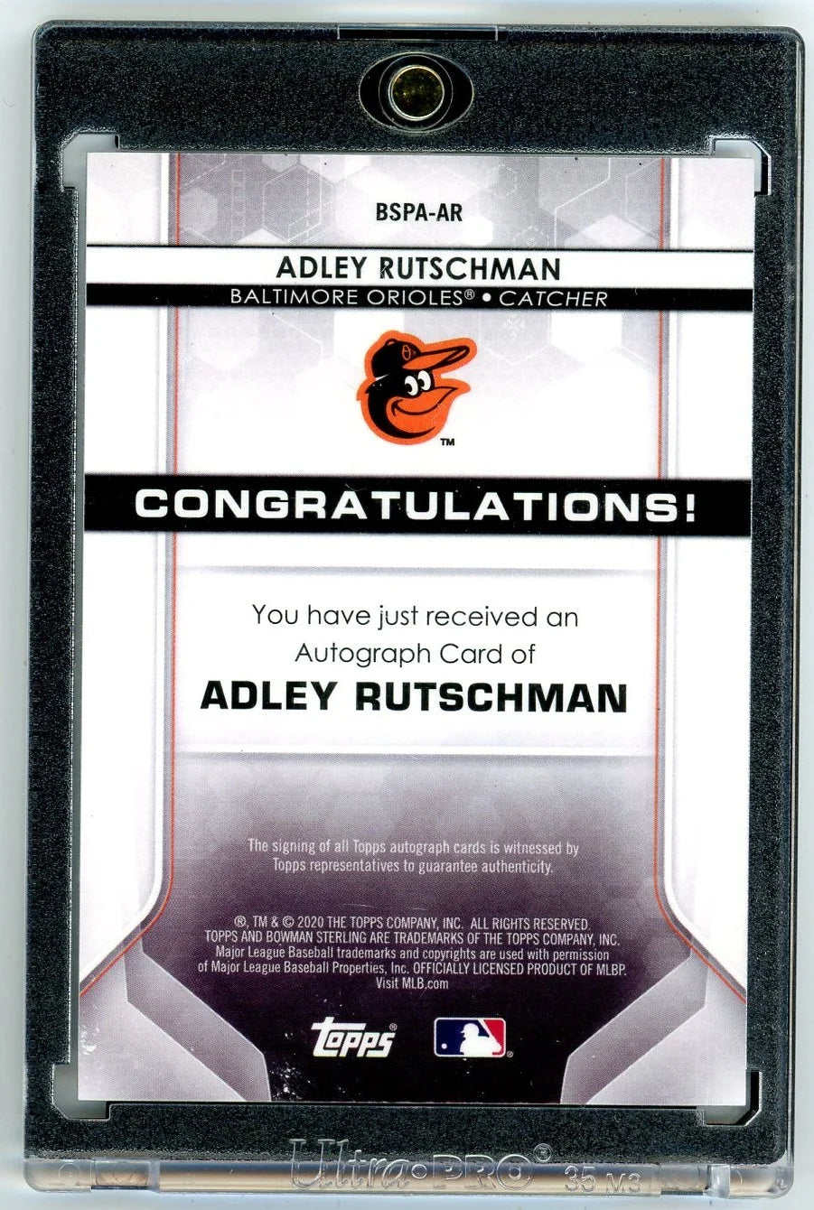 Adley Rutschman 2020 Bowman Sterling Prospect Auto #'d 114/125