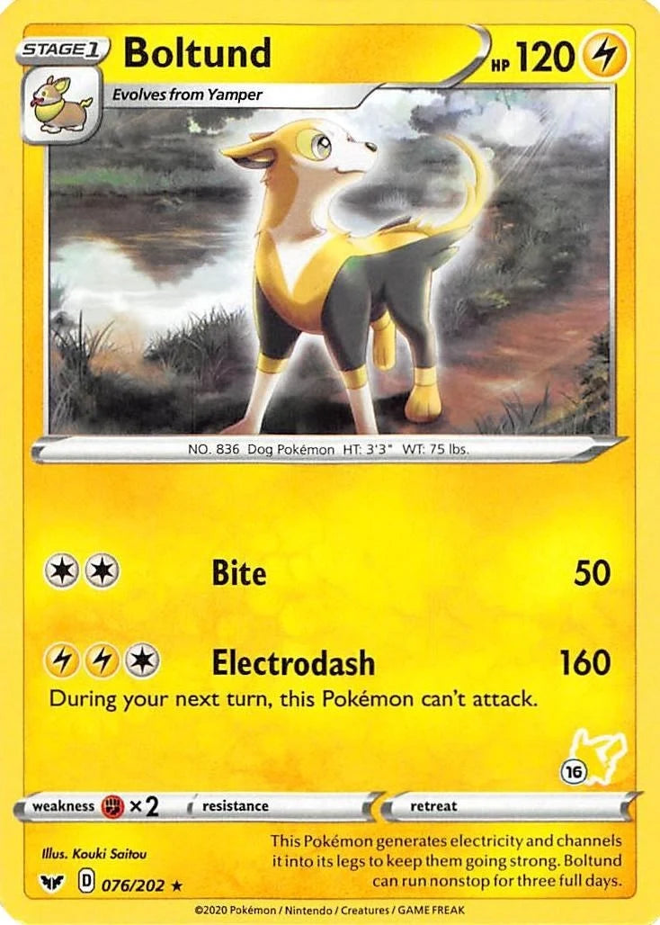 Boltund - 076/202 (#16 Pikachu Stamped) (076/202) (Battle Academy 2022) (BA22)