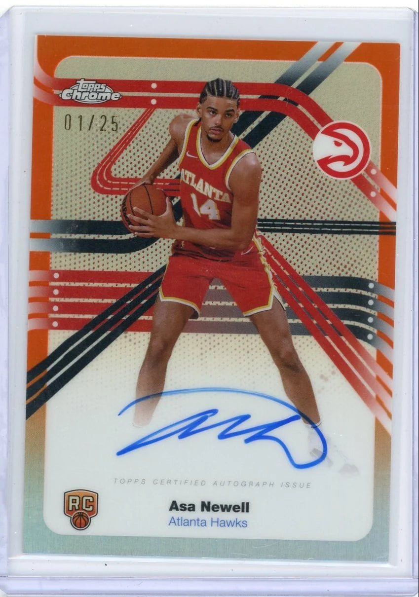 Asa Newell 2025-26 Topps Chrome Next Stop autograph rookie card orange ref. #'d 01/25