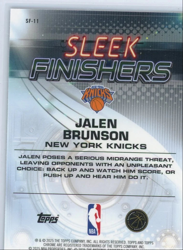 Jalen Brunson 2025 Topps Chrome Basketball Sleek Finishers Green #'d 75/99