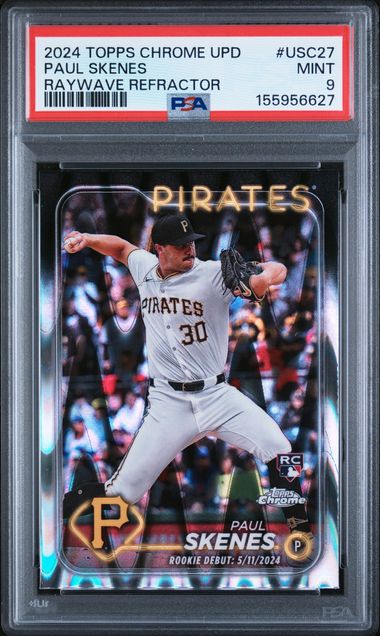 Paul Skenes 2024 Topps Chrome Update Rookie Debut Raywave Refractor RC PSA 9