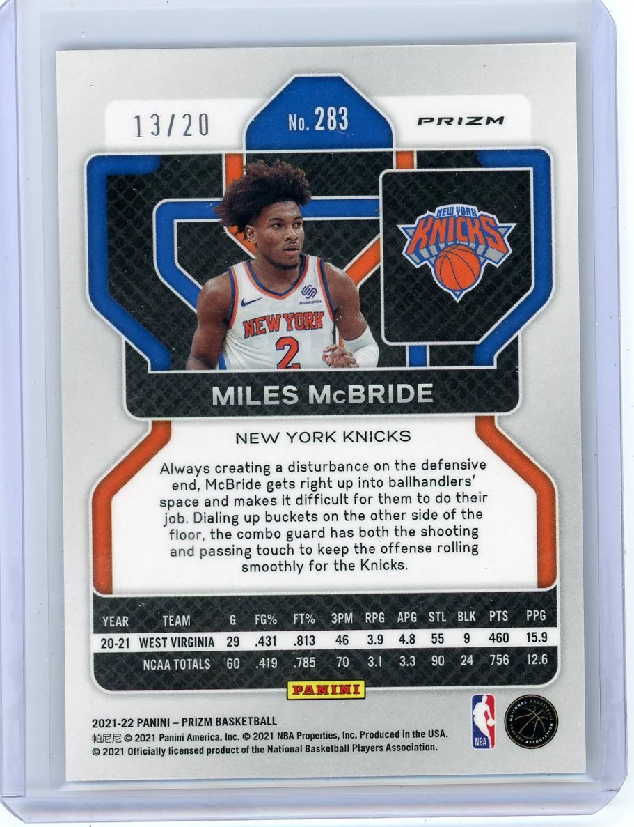 Miles McBride 2021-22 Panini Prizm Bronze Fast Break Prizm #'d 13/20