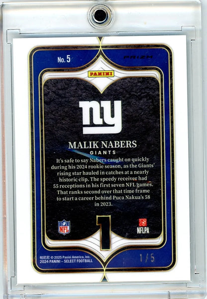 Malik Nabers 2024 Panini Select Numbers Green Prizm RC #'d 1/5 (Jersey Match)