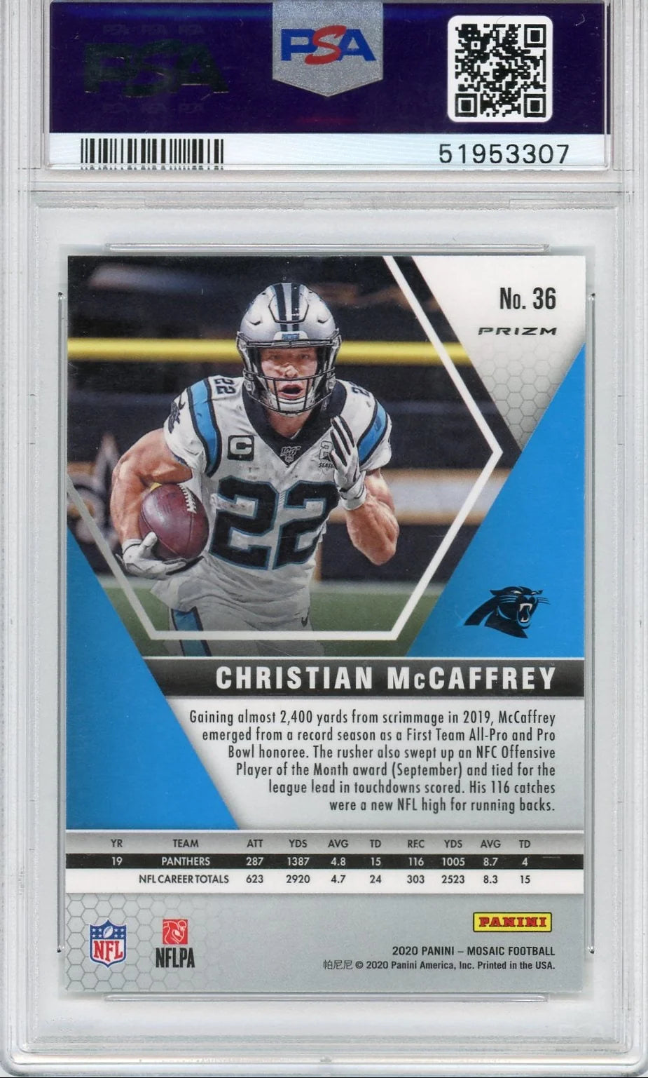 Christian McCaffrey 2020 Panini Mosaic #36 PSA 10