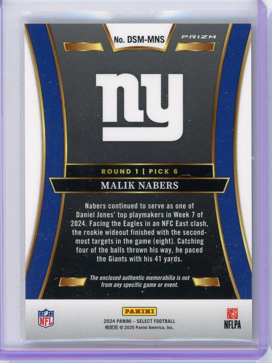 Malik Nabers 2024 Panini Select Draft Selections Red Prizm Jersey Relic RC