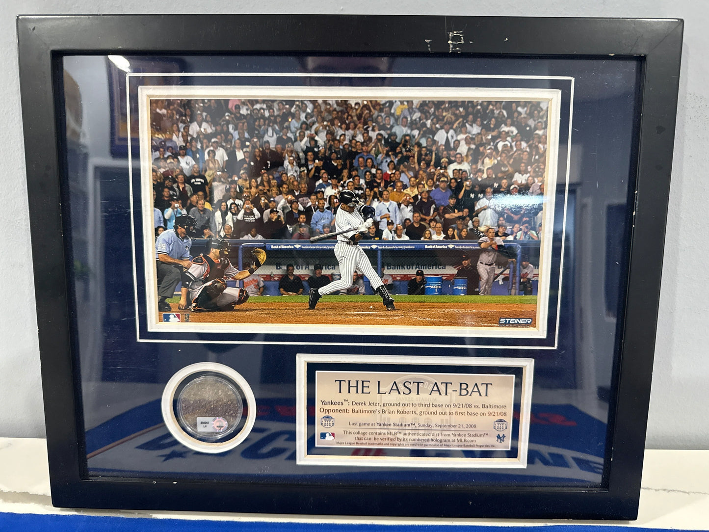 Derek Jeter "The Last At-Bat" Framed Photograph Collage w/ Yankee Stadium Dirt 15.25" x 12.25 " framed