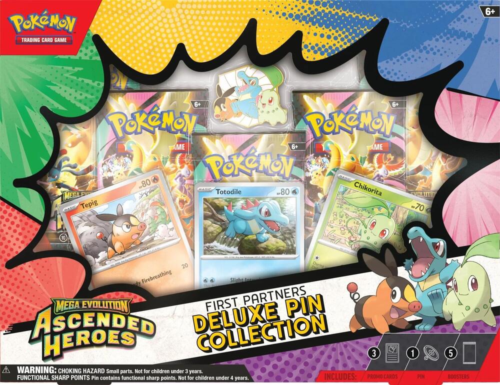 Pokémon Mega Evolution Ascended Heroes First Partners Deluxe Pin Collection 6 Box Case