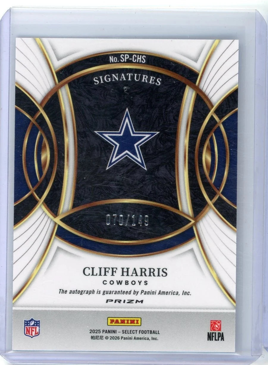Cliff Harris 2025 Panini Select Signatures Blue Prizm #'d 070/149