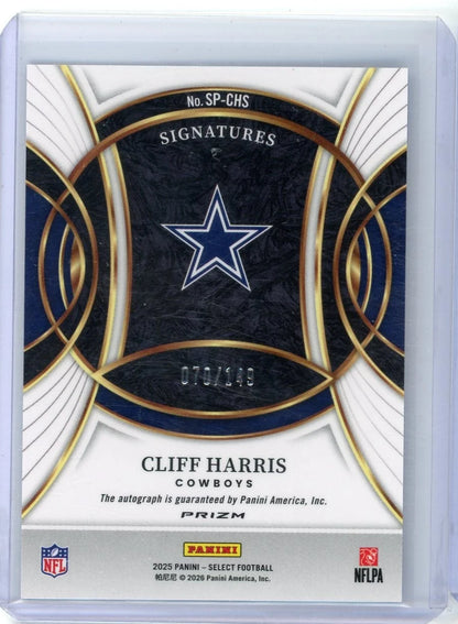 Cliff Harris 2025 Panini Select Signatures Blue Prizm #'d 070/149