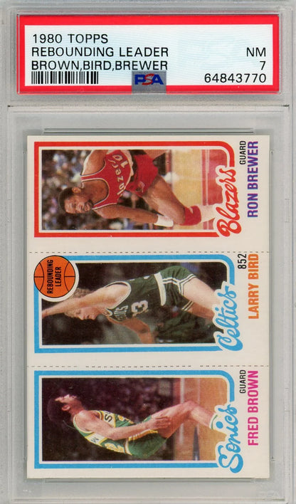 1980 Topps Rebounding Leader - Brown, Bird, Brewer PSA 7 (NM)