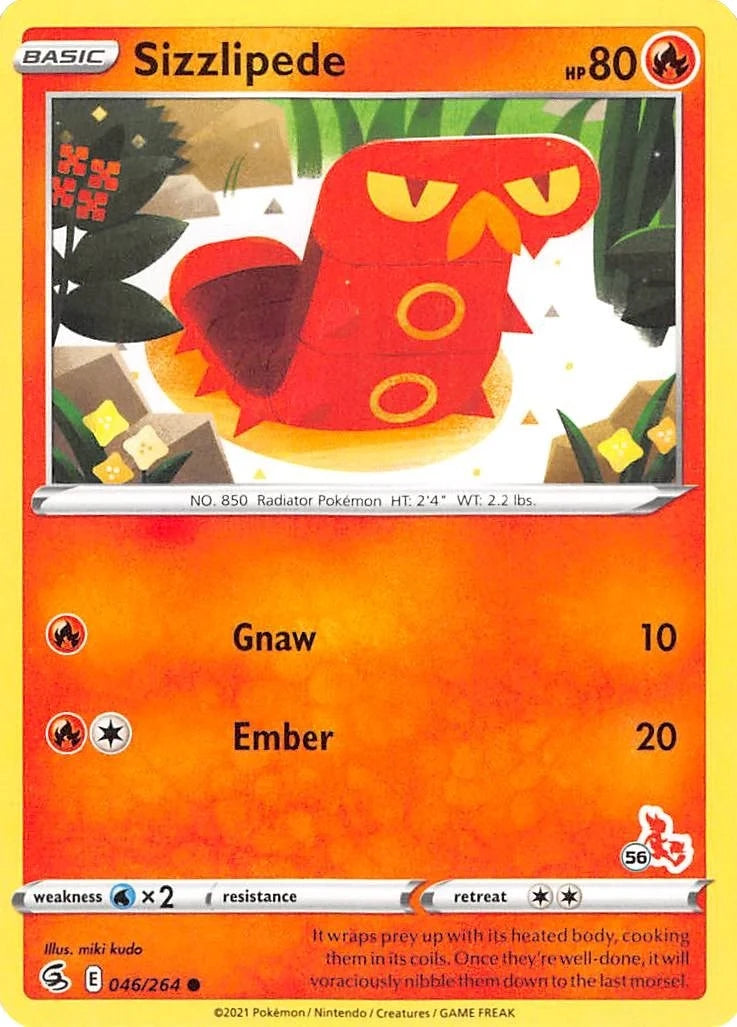 Sizzlipede - 046/264 (#56 Cinderace Stamped) (046/264) (Battle Academy 2022) (BA22)