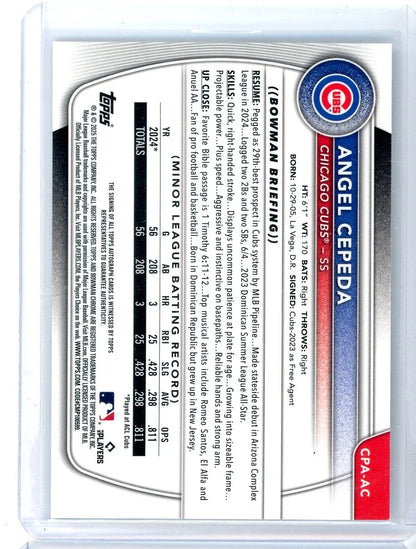 Angel Cepeda 2025 Bowman Chrome autograph speckle ref. #'d 059/299