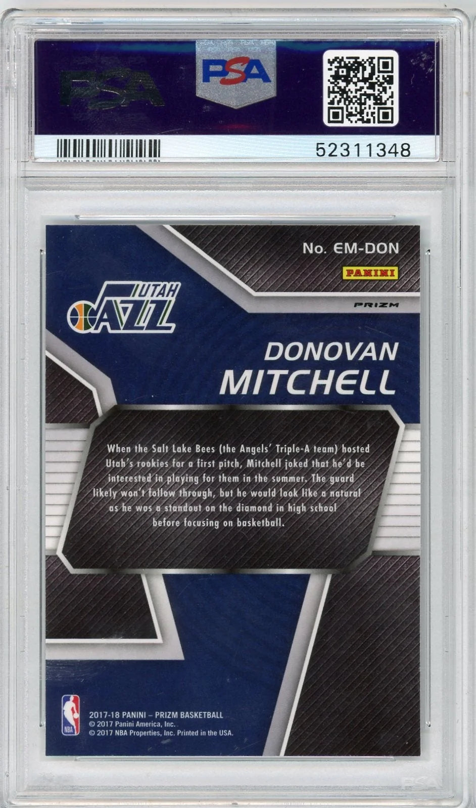 Donovan Mitchell 2017 Panini Prizm Emergent Fast Break RC PSA 10