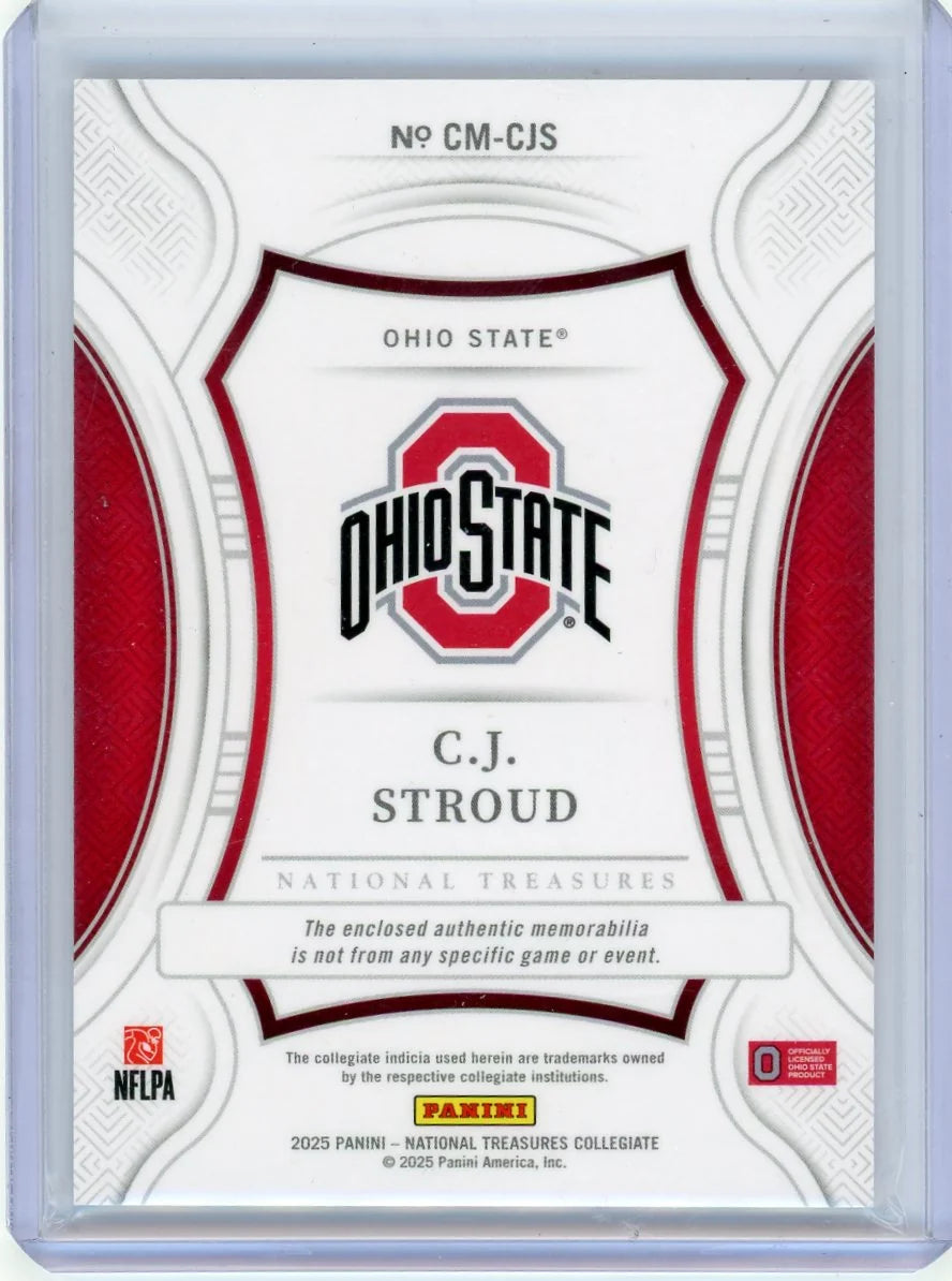 C.J Stroud 2025 National Treasures Collegiate Century Materials Patch #'d 22/25