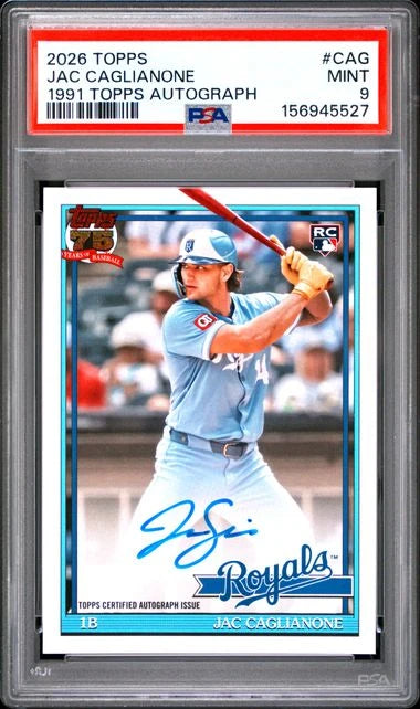 Jac Caglianone 2026 Topps Series 1 1991 Topps Autograph PSA 9