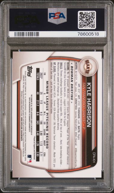 Kyle Harrison 2023 1st Bowman Chrome autograph PSA 10 AUTO Auth