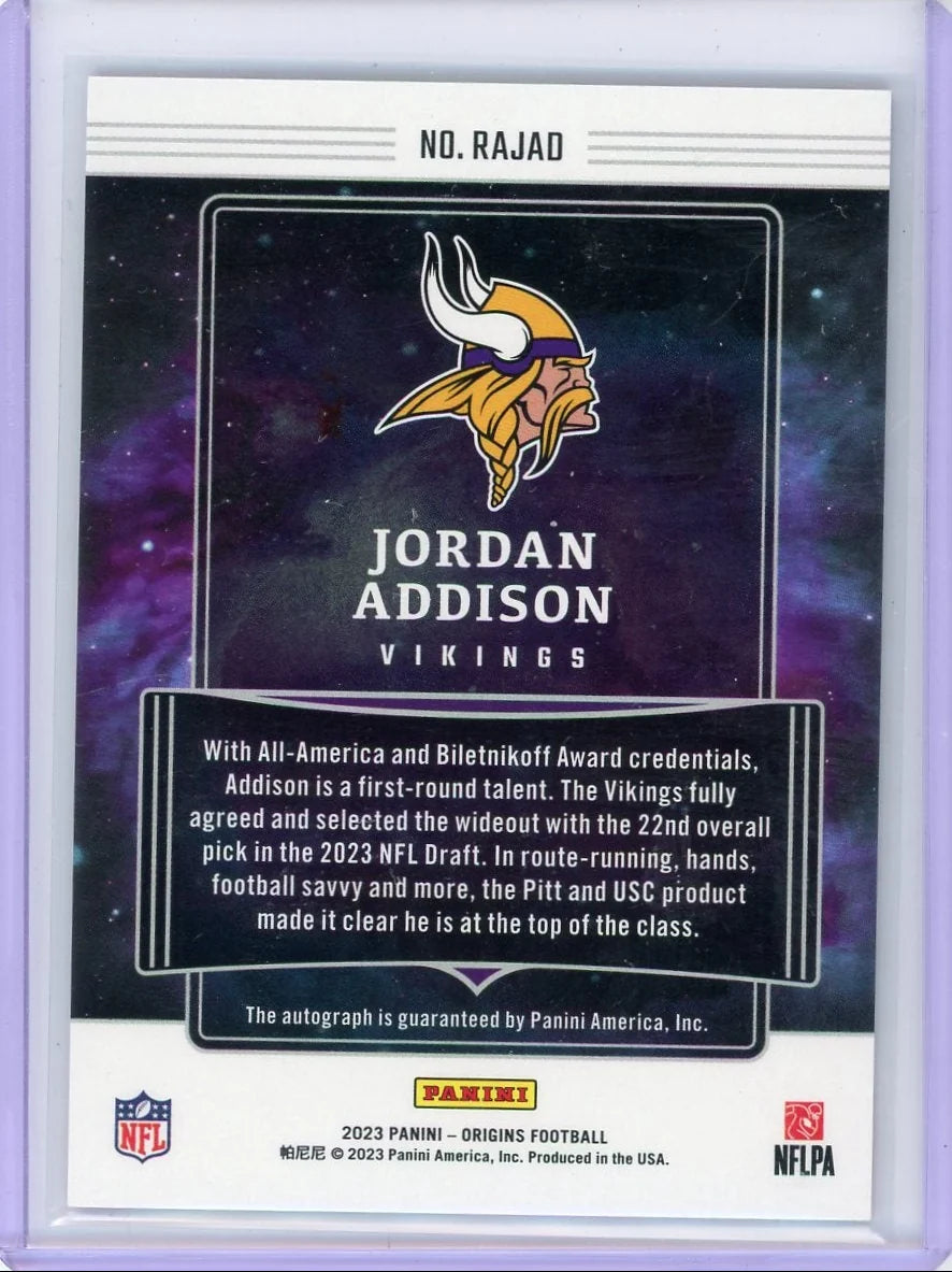 Jordan Addison 2023 Panini Origins Rookie Autograph Orange #'d 51/75