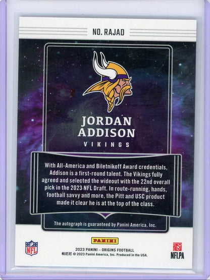 Jordan Addison 2023 Panini Origins Rookie Autograph Orange #'d 51/75