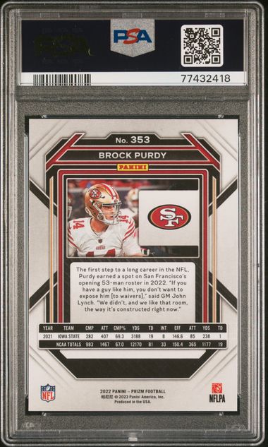 Brock Purdy 2022 Prizm #353 Rookie Card PSA 9