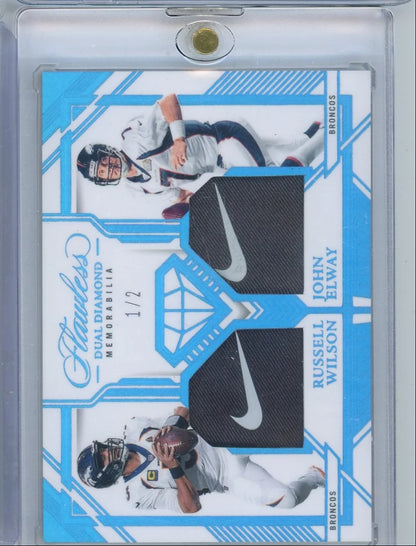 Russell Wilson John Elway 2023 Panini Flawless Dual Diamond Memorabilia Nike Swoosh #'d 1/2