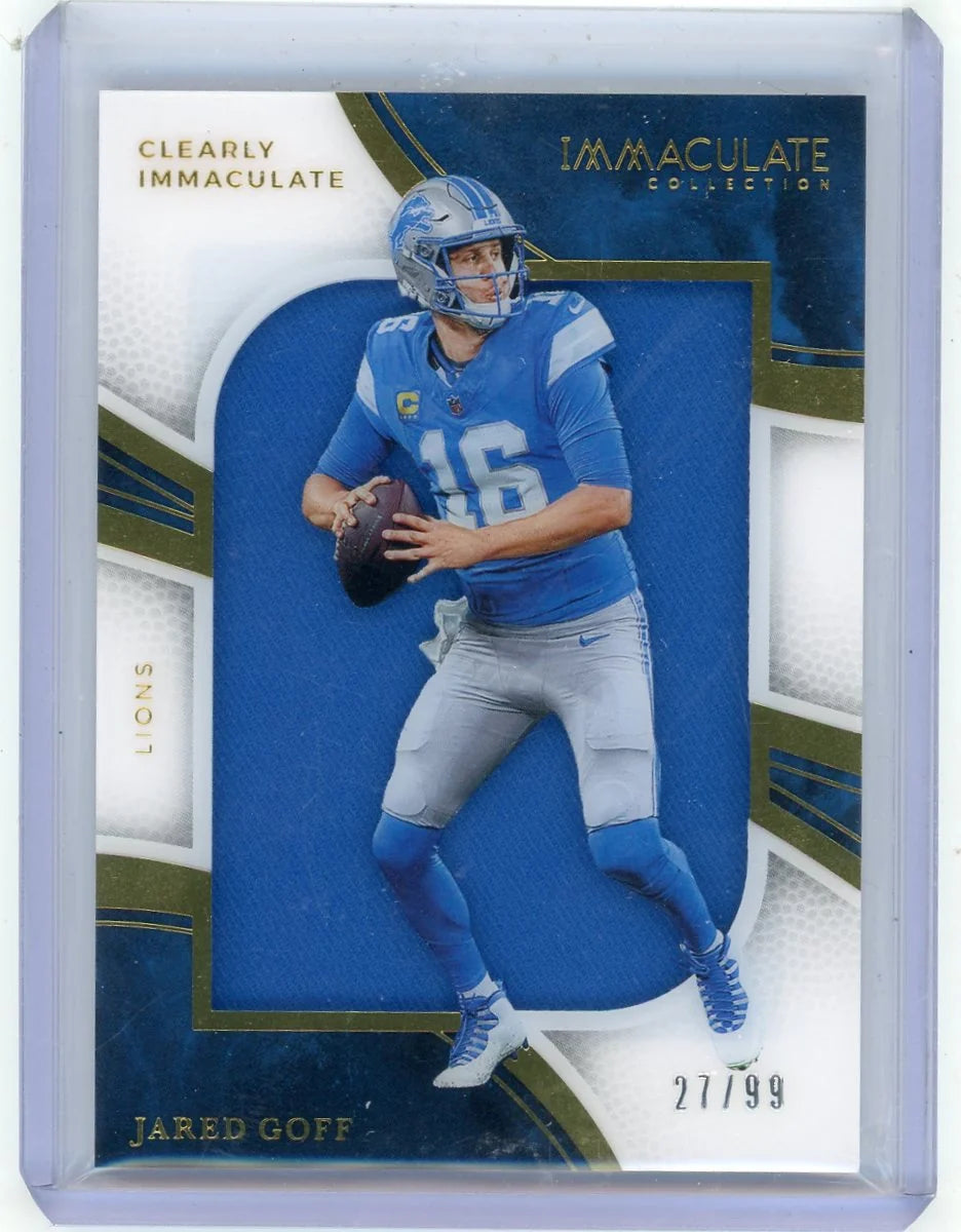 Jared Goff 2025 Panini Immaculate Clearly Immaculate Jersey Relic #'d 27/99