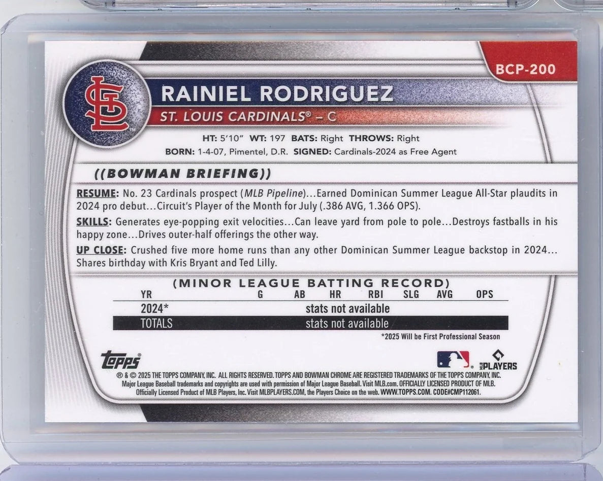 Rainiel Rodriguez 2025 1st Bowman Chrome purple geometric ref. #'d 020/250
