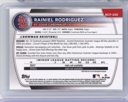 Rainiel Rodriguez 2025 1st Bowman Chrome purple geometric ref. #'d 020/250