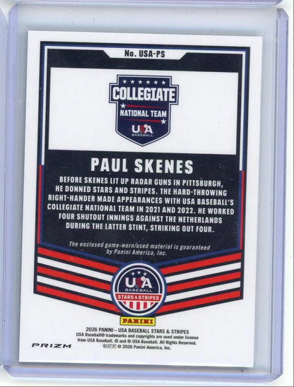 Paul Skenes 2026 Panini USA Stars & Stripes game-used relic