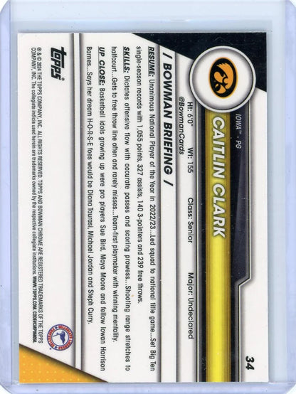 Caitlin Clark 2024 Bowman Chrome U Pink Refractor