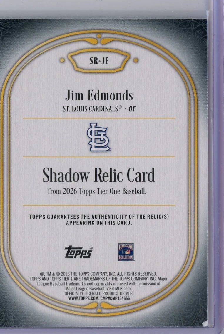 Jim Edmonds 2026 Topps Tier One Shadow Relic #SR-JE #'d /99