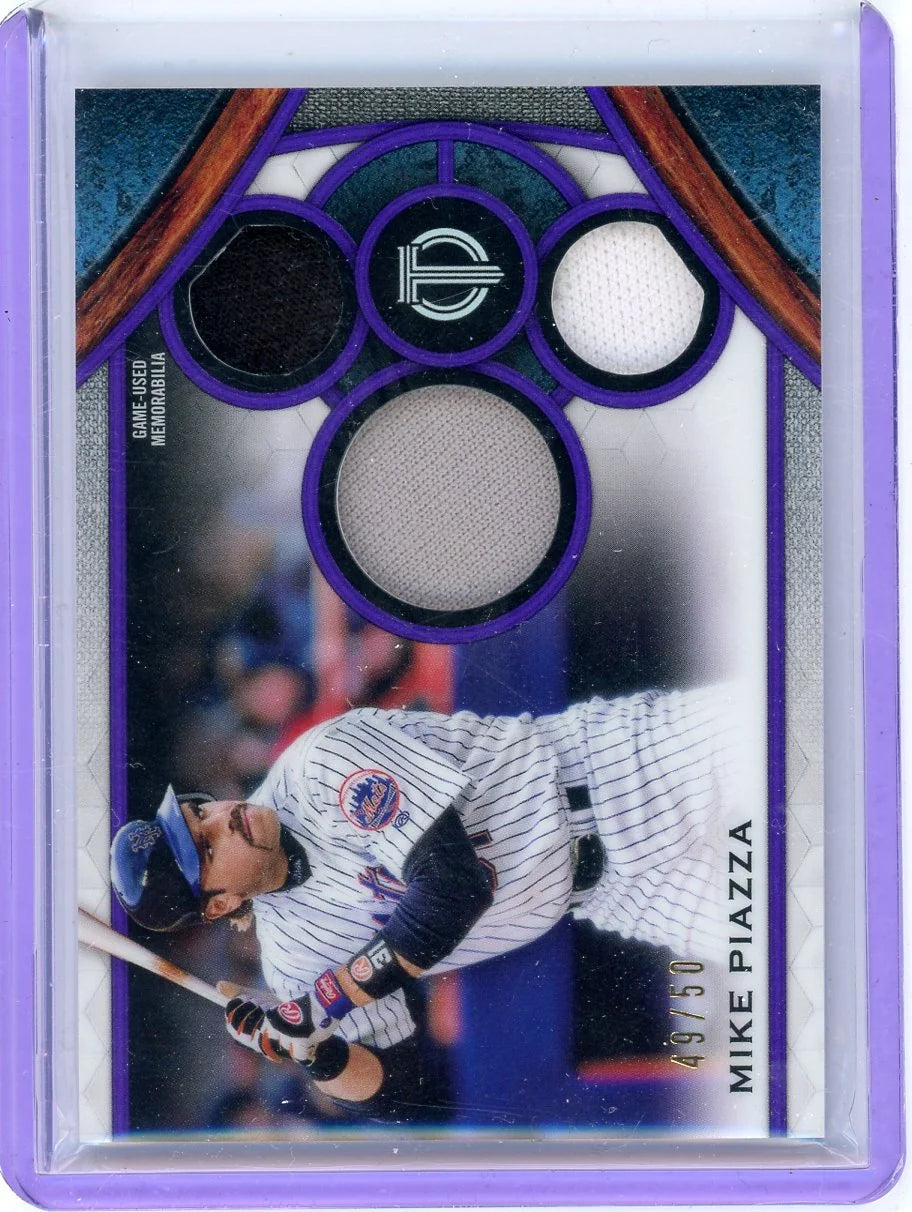 Mike Piazza 2021 Topps Tribute Triple Relic Purple #'d 49/50