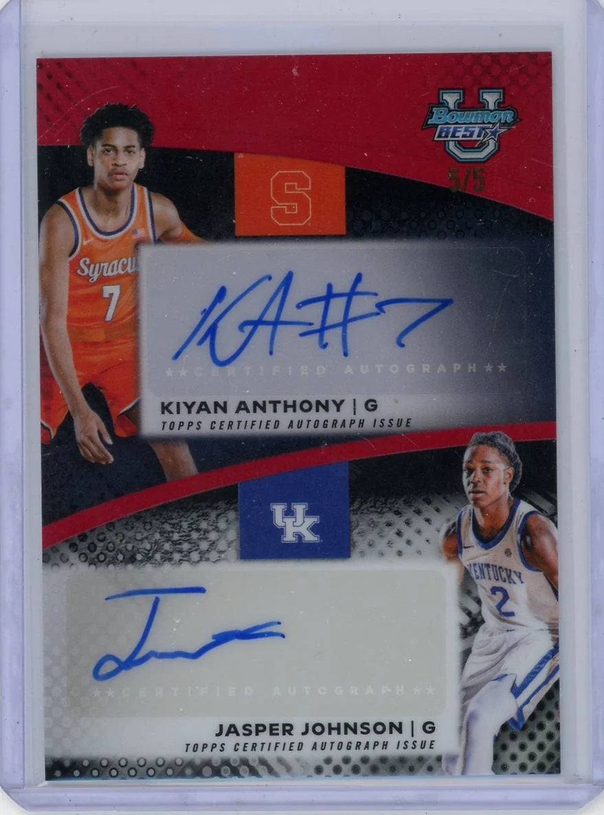 Kiyan Anthony Jasper Johnson 2025-26 Bowman University Best dual autograph red ref. #'d 5/5