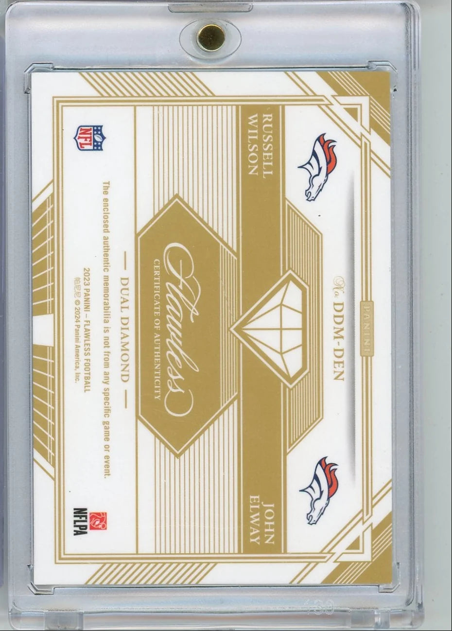 Russell Wilson John Elway 2023 Panini Flawless Dual Diamond Memorabilia Nike Swoosh #'d 1/2